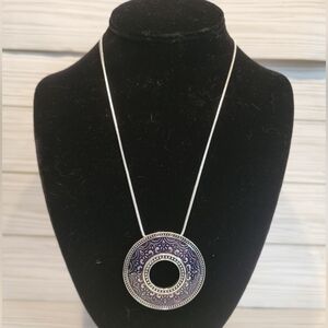 AA15 Silver-tone & Purple Medallion Necklace